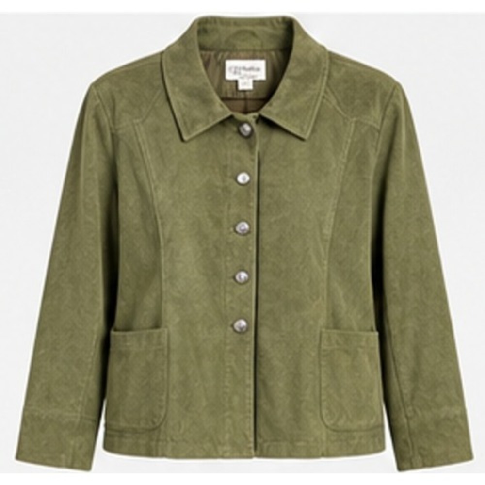 Washable Suede Olive Green Leather Jacket 2X NWT Western Fall Minimalism